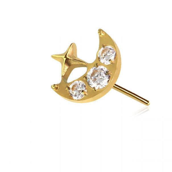 Star With Moon Threadless Titanium