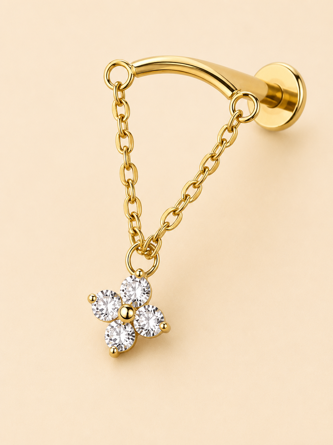 Curved Bar Dangle Flower Threadless 316L