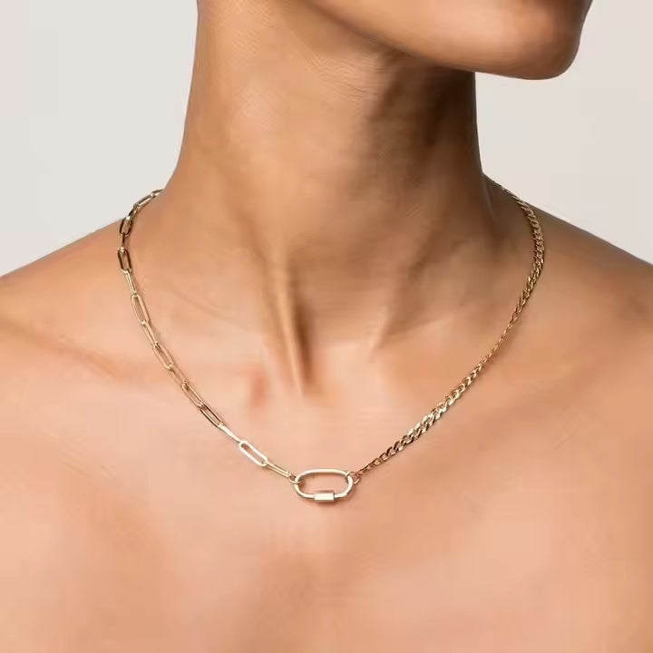 Pave Carbiner Lock Necklace