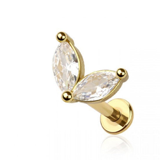 Double Marquise Gem Threadless 316L