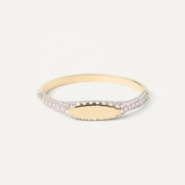 F Diamond Signet Ring