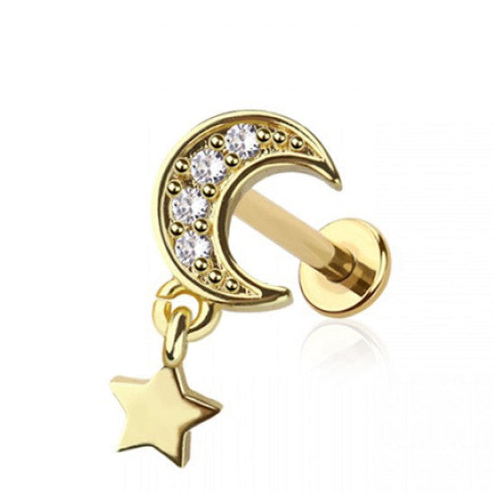 Cresent Moon Dangle Threadless 316L