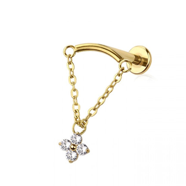 Curved Bar Dangle Flower Threadless 316L