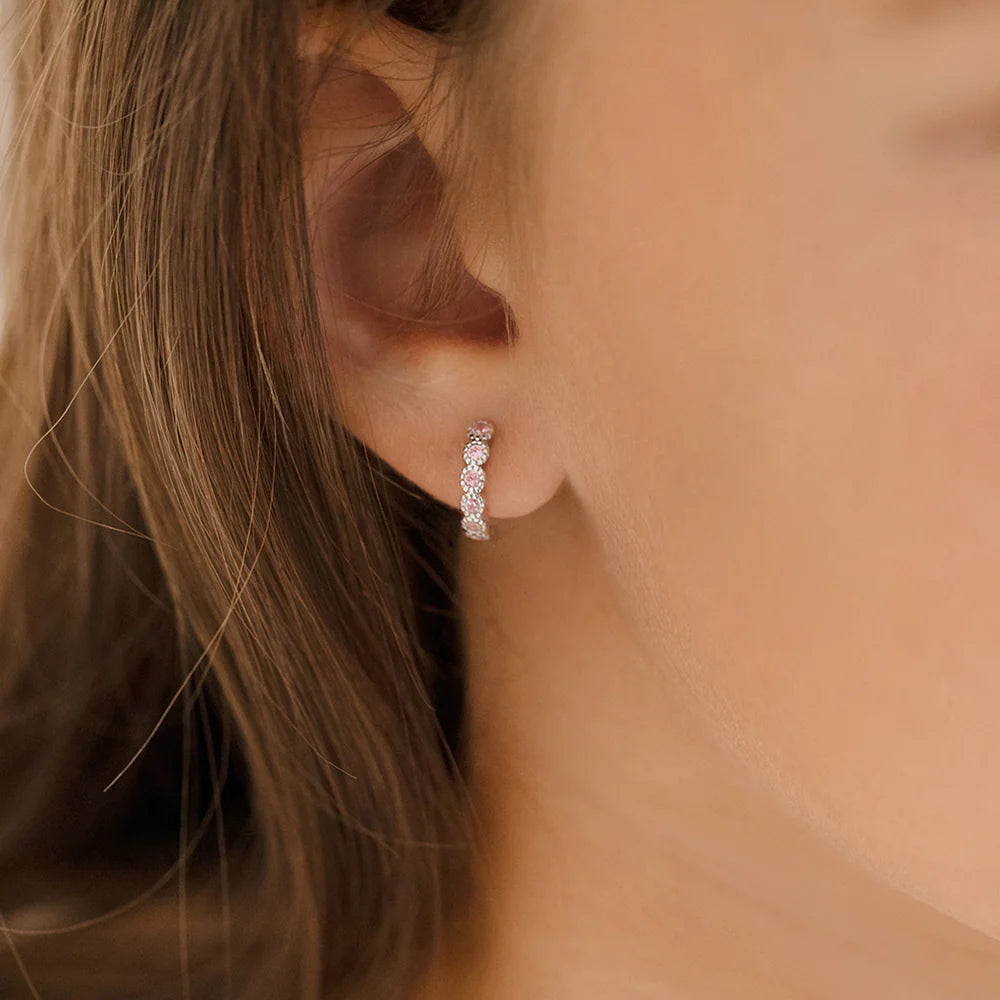 Pink Flower Gem Hoops