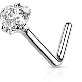 Diamond Heart L-Shape Nose Stud 14K