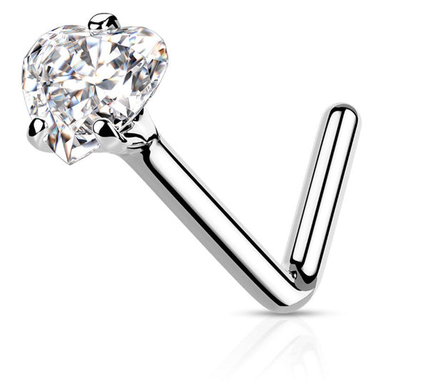 Diamond Heart L-Shape Nose Stud 14K