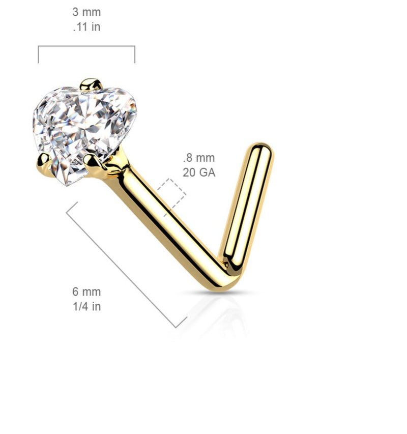 Diamond Heart L-Shape Nose Stud 14K