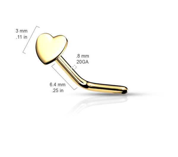 Solid Heart L-Shape Nose Stud