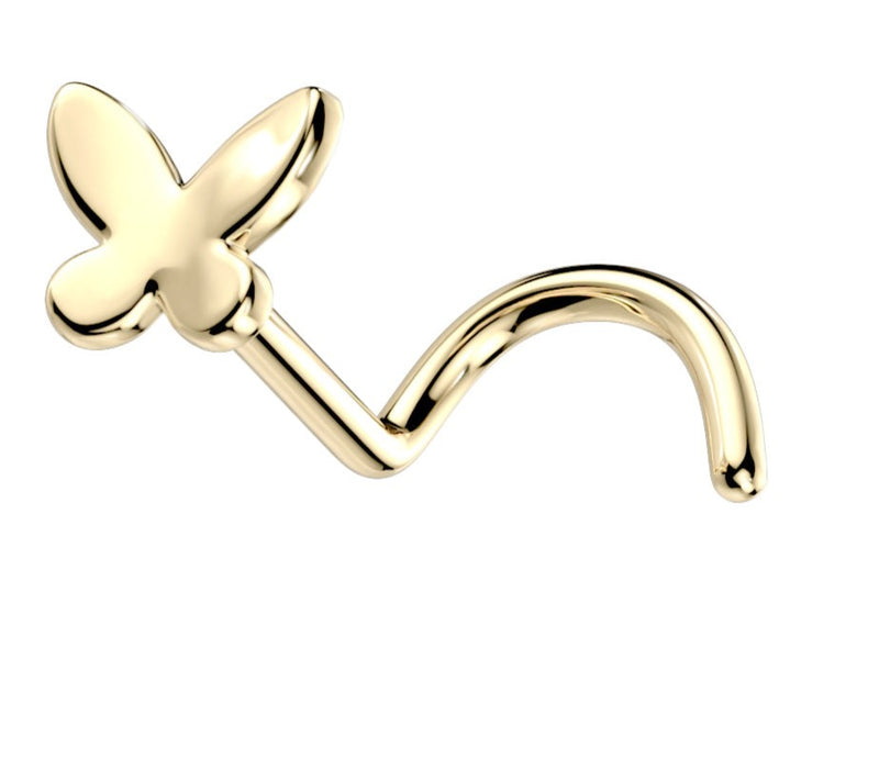 Solid Butterfly L-Shape Nose Stud 14k