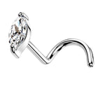Gem L-Shape Nose Stud 14K