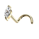 Gem L-Shape Nose Stud 14K