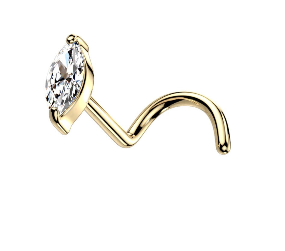 Gem L-Shape Nose Stud 14K