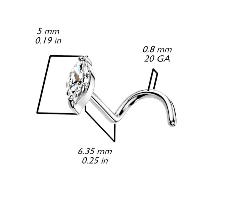 Gem L-Shape Nose Stud 14K